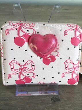 Luv Betsey By Betsey Johnson Bifold Flap Wallet w/Pink Bows & Cherry Hearts NWT